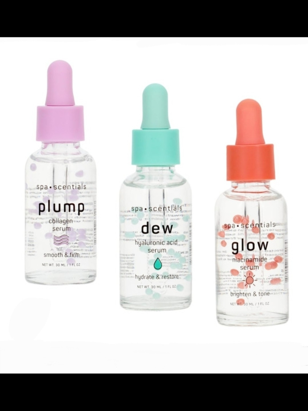 Spa Scentials 3pk Facial Serums- Glow, Plump & Dew 1fl Oz BNIB